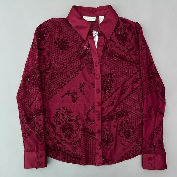 NWOT Valerie Stevens Separates Petite Sheer Stretch Blouse Red Size PS - Picture 1 of 10